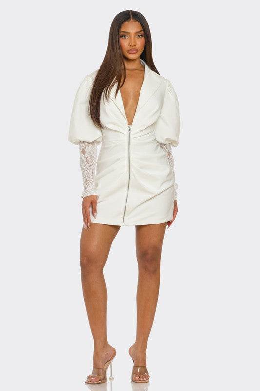 HALF PACK White Puff-Sleeve Zip-Up Dress - Shop Style & More | Fresh Looks, Everyday Deals & Free Shipping
