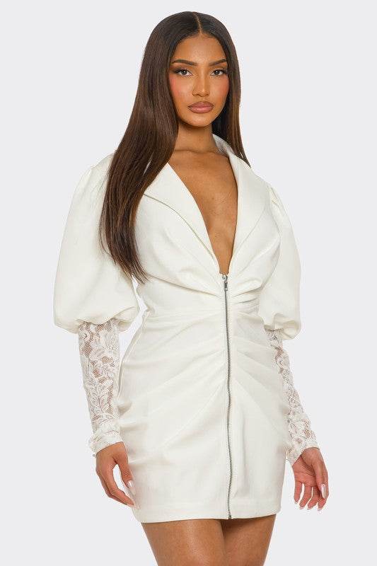 HALF PACK White Puff-Sleeve Zip-Up Dress - Shop Style & More | Fresh Looks, Everyday Deals & Free Shipping