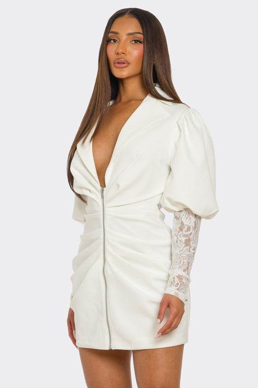 HALF PACK White Puff-Sleeve Zip-Up Dress - Shop Style & More | Fresh Looks, Everyday Deals & Free Shipping