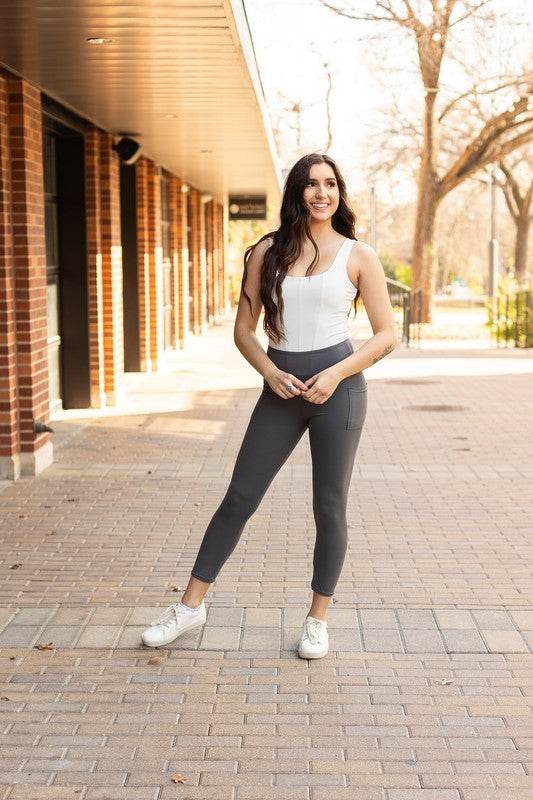 The Amy -7/8 Ankle Length CHARCOAL Leggings Pocket - Shop Style & More | Fresh Looks, Everyday Deals & Free Shipping