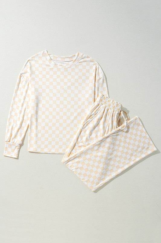 Checkered Print Long Sleeve Top Pants Lounge Set - Shop Style & More | Fresh Looks, Everyday Deals & Free Shipping