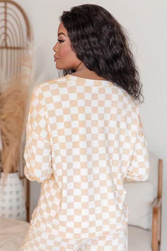 Checkered Print Long Sleeve Top Pants Lounge Set - Shop Style & More | Fresh Looks, Everyday Deals & Free Shipping