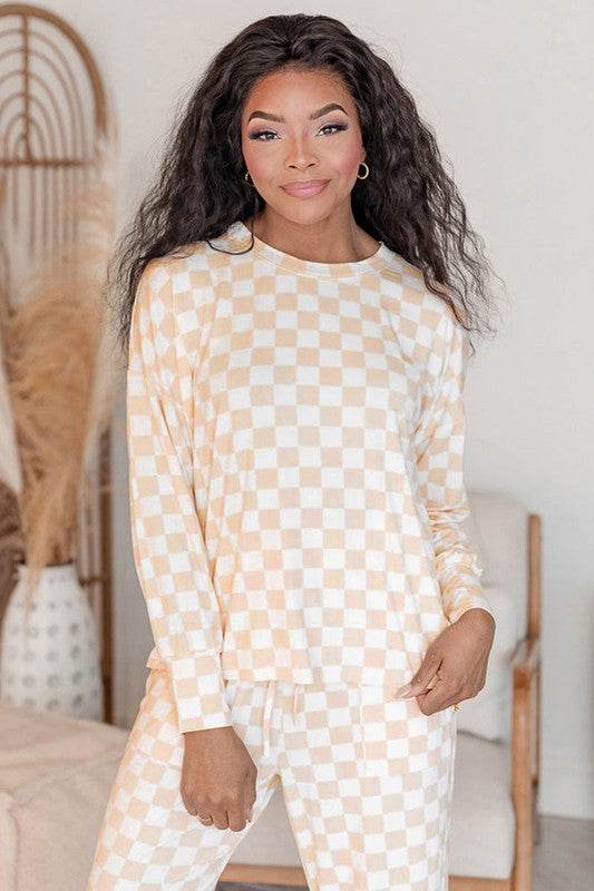 Checkered Print Long Sleeve Top Pants Lounge Set - Shop Style & More | Fresh Looks, Everyday Deals & Free Shipping