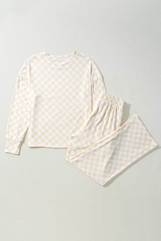 Checkered Print Long Sleeve Top Pants Lounge Set - Shop Style & More | Fresh Looks, Everyday Deals & Free Shipping