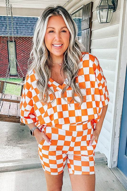Checkerboard V Neck Tee and Shorts Lounge Set - Shop Style & More | Fresh Looks, Everyday Deals & Free Shipping