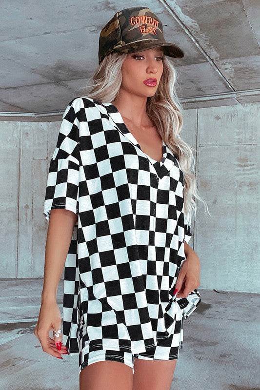 Checkerboard V Neck Tee and Shorts Lounge Set - Shop Style & More | Fresh Looks, Everyday Deals & Free Shipping