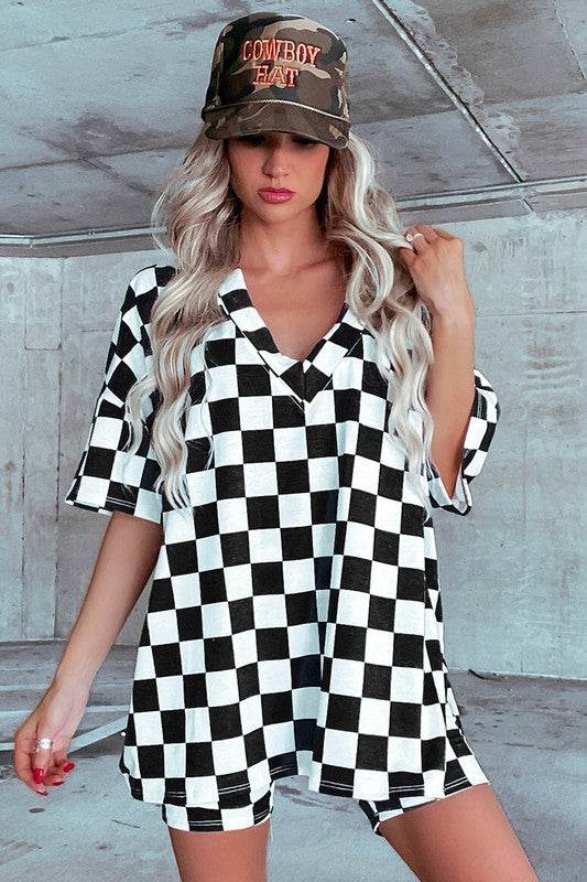 Checkerboard V Neck Tee and Shorts Lounge Set - Shop Style & More | Fresh Looks, Everyday Deals & Free Shipping