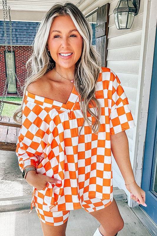Checkerboard V Neck Tee and Shorts Lounge Set - Shop Style & More | Fresh Looks, Everyday Deals & Free Shipping