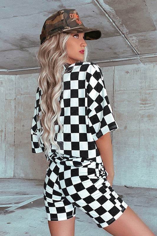 Checkerboard V Neck Tee and Shorts Lounge Set - Shop Style & More | Fresh Looks, Everyday Deals & Free Shipping