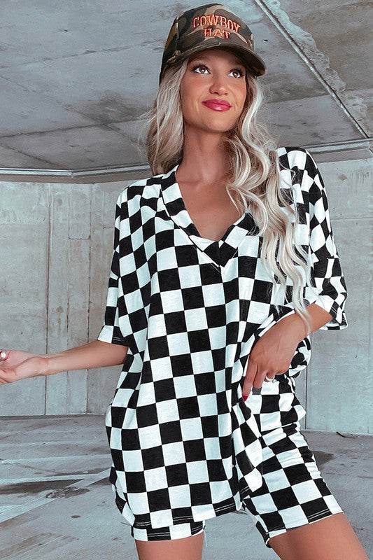 Checkerboard V Neck Tee and Shorts Lounge Set - Shop Style & More | Fresh Looks, Everyday Deals & Free Shipping
