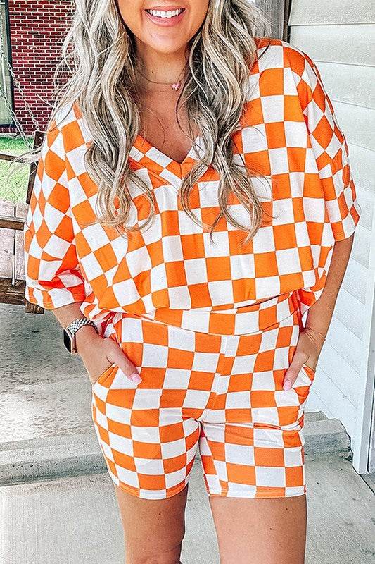Checkerboard V Neck Tee and Shorts Lounge Set - Shop Style & More | Fresh Looks, Everyday Deals & Free Shipping