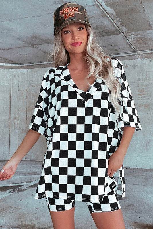 Checkerboard V Neck Tee and Shorts Lounge Set - Shop Style & More | Fresh Looks, Everyday Deals & Free Shipping