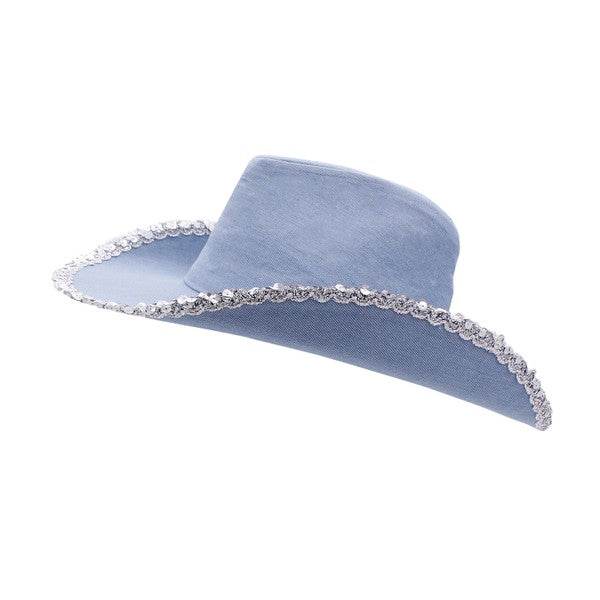 SILVER SEQUIN TRIM DENIM COWBOY HAT - Shop Style & More | Fresh Looks, Everyday Deals & Free Shipping