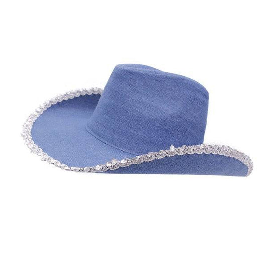 SILVER SEQUIN TRIM DENIM COWBOY HAT - Shop Style & More | Fresh Looks, Everyday Deals & Free Shipping