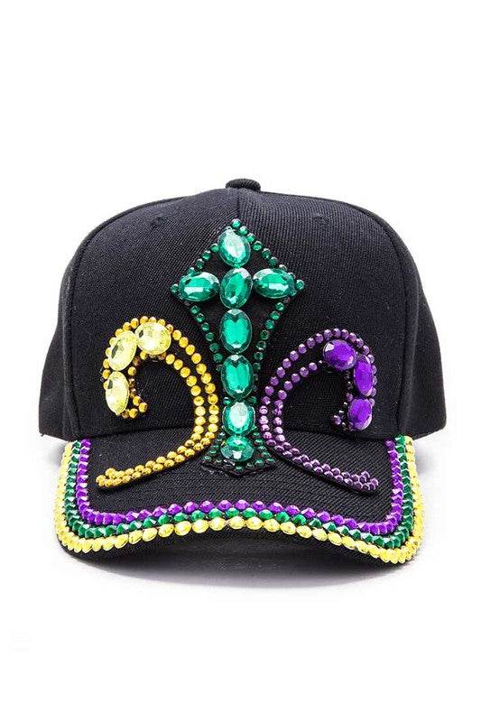 Mardi Gras Fleur De Lis Stone Embellished Cap - Shop Style & More | Fresh Looks, Everyday Deals & Free Shipping
