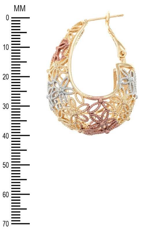 3 Tone Textured Laser Cut 3D Hoop Earrings - Shop Style & More | Fresh Looks, Everyday Deals & Free Shipping
