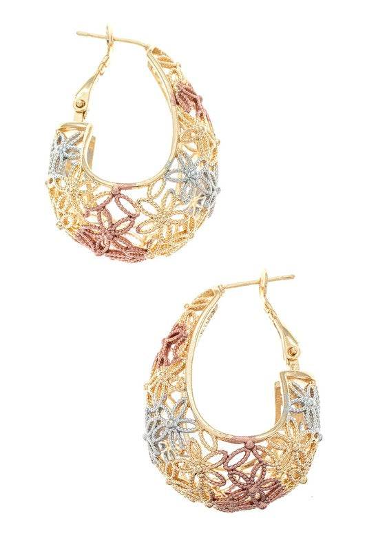 3 Tone Textured Laser Cut 3D Hoop Earrings - Shop Style & More | Fresh Looks, Everyday Deals & Free Shipping