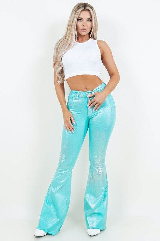Metallic Bell Bottom Jean in Turquoise -Inseam 34 - Shop Style & More | Fresh Looks, Everyday Deals & Free Shipping