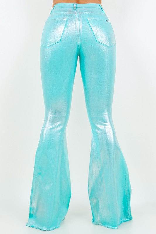 Metallic Bell Bottom Jean in Turquoise -Inseam 34 - Shop Style & More | Fresh Looks, Everyday Deals & Free Shipping