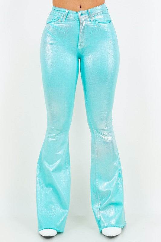 Metallic Bell Bottom Jean in Turquoise -Inseam 34 - Shop Style & More | Fresh Looks, Everyday Deals & Free Shipping