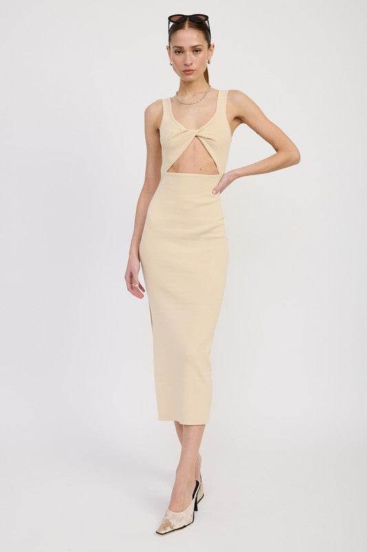 FRONT KNOT MIDI DRESS WITH CUTOUT - Shop Style & More | Fresh Looks, Everyday Deals & Free Shipping