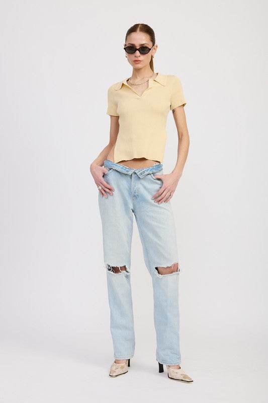 COLLARED SHORT SLEEVE TOP WITH OPEN BACK - Shop Style & More | Fresh Looks, Everyday Deals & Free Shipping
