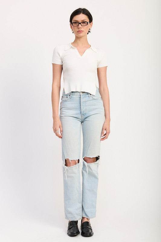 COLLARED SHORT SLEEVE TOP WITH OPEN BACK - Shop Style & More | Fresh Looks, Everyday Deals & Free Shipping