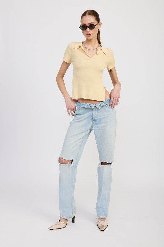 COLLARED SHORT SLEEVE TOP WITH OPEN BACK - Shop Style & More | Fresh Looks, Everyday Deals & Free Shipping