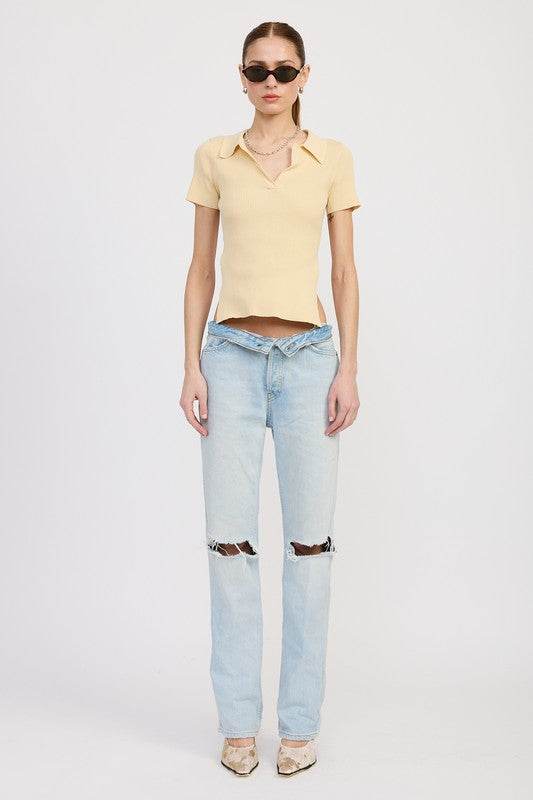 COLLARED SHORT SLEEVE TOP WITH OPEN BACK - Shop Style & More | Fresh Looks, Everyday Deals & Free Shipping