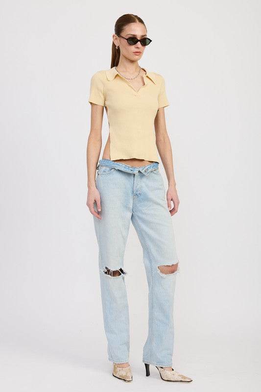 COLLARED SHORT SLEEVE TOP WITH OPEN BACK - Shop Style & More | Fresh Looks, Everyday Deals & Free Shipping