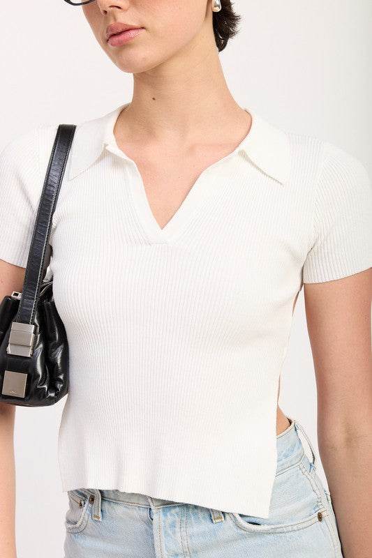 COLLARED SHORT SLEEVE TOP WITH OPEN BACK - Shop Style & More | Fresh Looks, Everyday Deals & Free Shipping