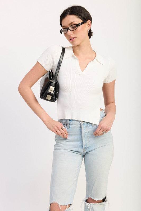COLLARED SHORT SLEEVE TOP WITH OPEN BACK - Shop Style & More | Fresh Looks, Everyday Deals & Free Shipping