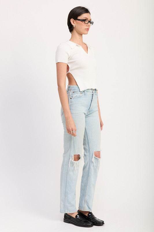 COLLARED SHORT SLEEVE TOP WITH OPEN BACK - Shop Style & More | Fresh Looks, Everyday Deals & Free Shipping