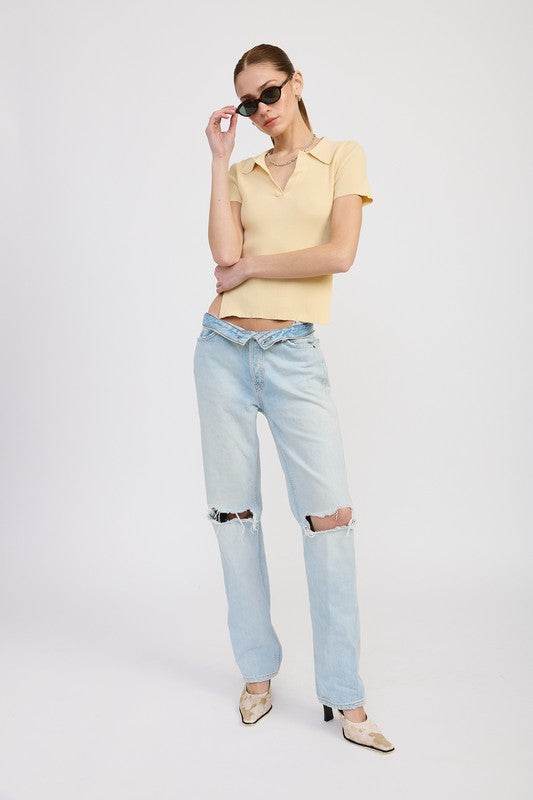 COLLARED SHORT SLEEVE TOP WITH OPEN BACK - Shop Style & More | Fresh Looks, Everyday Deals & Free Shipping