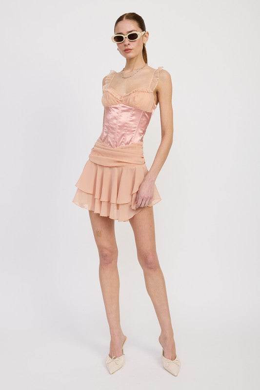 CONTRASTED MINI CORSET DRESS WITH RUFFLE DETAIL - Shop Style & More | Fresh Looks, Everyday Deals & Free Shipping