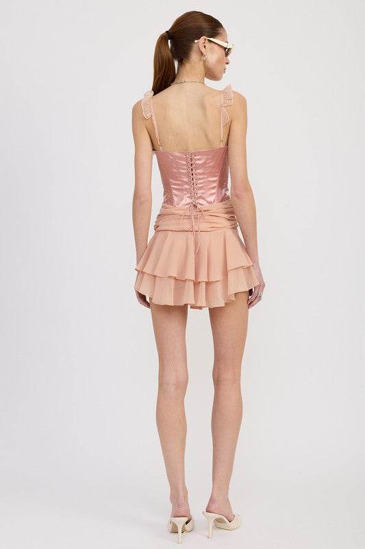 CONTRASTED MINI CORSET DRESS WITH RUFFLE DETAIL - Shop Style & More | Fresh Looks, Everyday Deals & Free Shipping