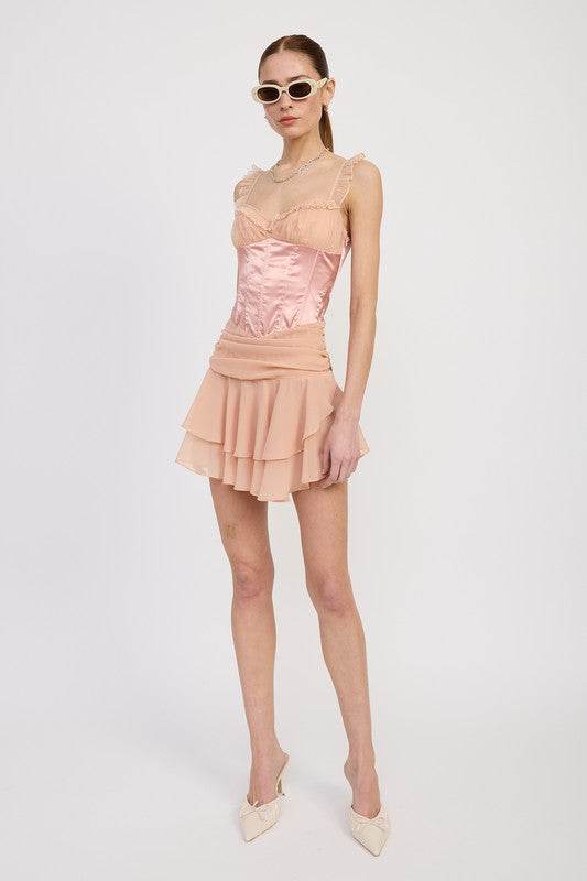 CONTRASTED MINI CORSET DRESS WITH RUFFLE DETAIL - Shop Style & More | Fresh Looks, Everyday Deals & Free Shipping