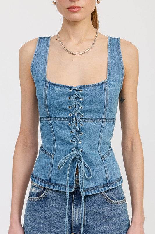 DENIM LACE UP BUSTIER TOP - Shop Style & More | Fresh Looks, Everyday Deals & Free Shipping