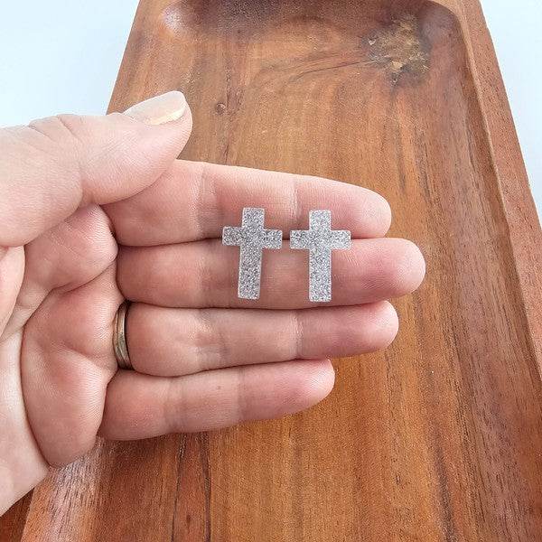 Cross Studs - Silver Glitter - Shop Style & More | Fresh Looks, Everyday Deals & Free Shipping