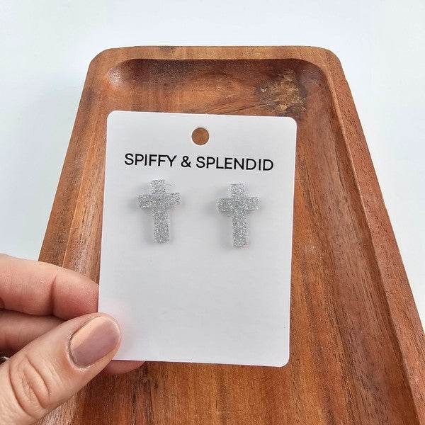 Cross Studs - Silver Glitter - Shop Style & More | Fresh Looks, Everyday Deals & Free Shipping