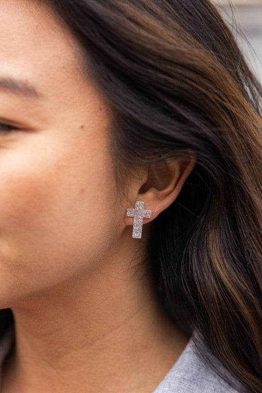 Cross Studs - Silver Glitter - Shop Style & More | Fresh Looks, Everyday Deals & Free Shipping