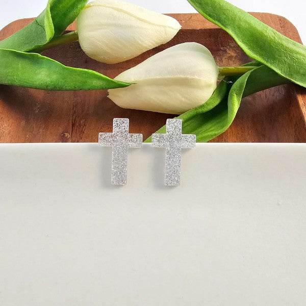 Cross Studs - Silver Glitter - Shop Style & More | Fresh Looks, Everyday Deals & Free Shipping