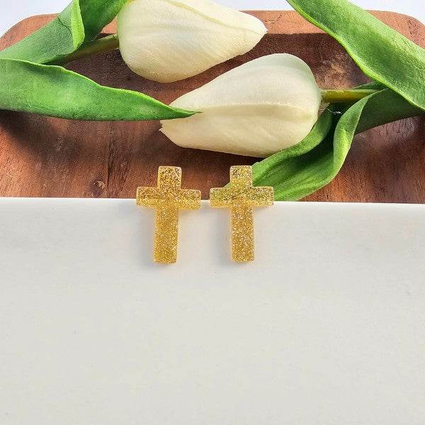 Cross Studs - Gold Glitter - Shop Style & More | Fresh Looks, Everyday Deals & Free Shipping