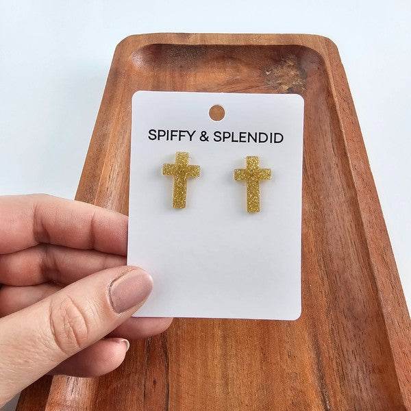 Cross Studs - Gold Glitter - Shop Style & More | Fresh Looks, Everyday Deals & Free Shipping