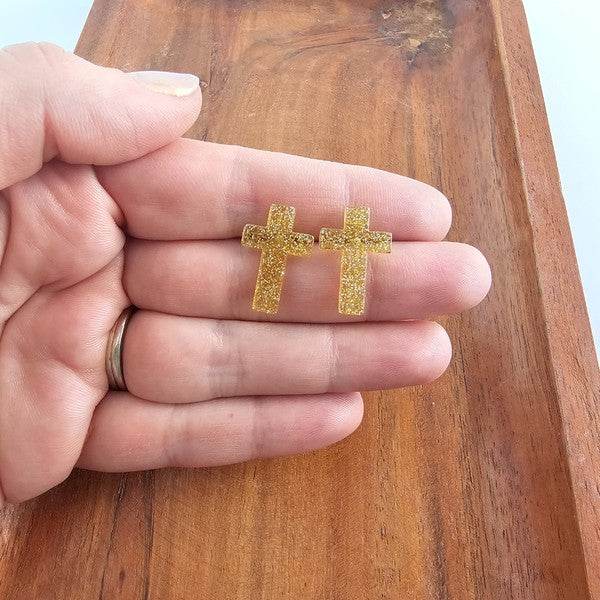 Cross Studs - Gold Glitter - Shop Style & More | Fresh Looks, Everyday Deals & Free Shipping
