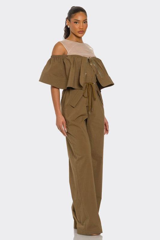 Dual Essence Off-Shoulder Utility Jumpsuit - Shop Style & More | Fresh Looks, Everyday Deals & Free Shipping