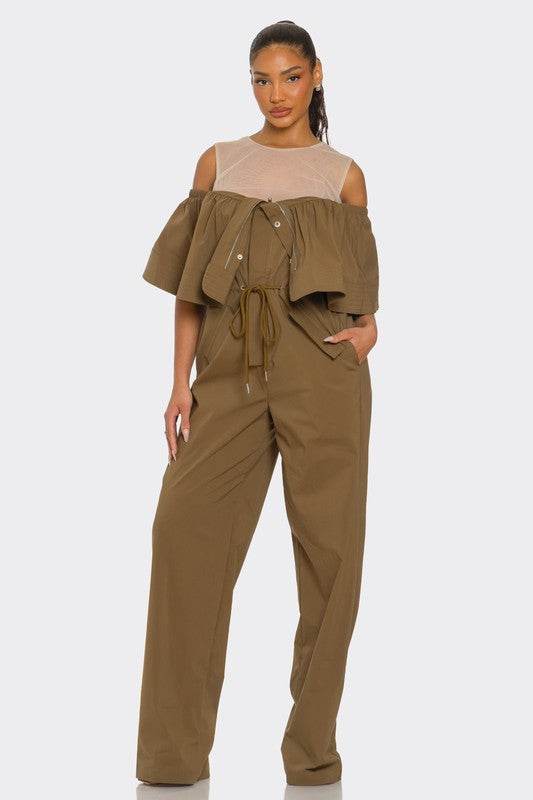 Dual Essence Off-Shoulder Utility Jumpsuit - Shop Style & More | Fresh Looks, Everyday Deals & Free Shipping