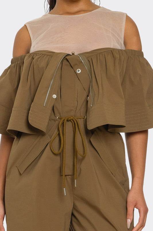 Dual Essence Off-Shoulder Utility Jumpsuit - Shop Style & More | Fresh Looks, Everyday Deals & Free Shipping
