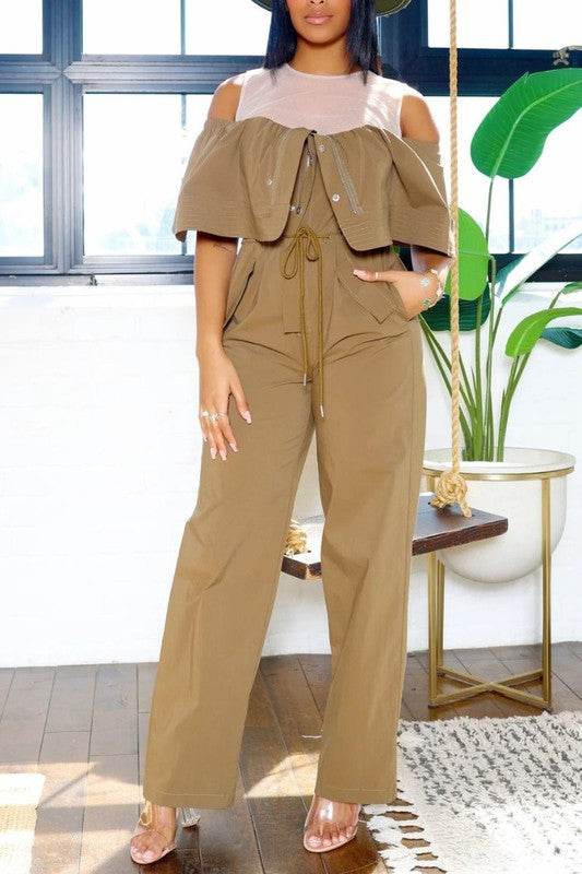 Dual Essence Off-Shoulder Utility Jumpsuit - Shop Style & More | Fresh Looks, Everyday Deals & Free Shipping