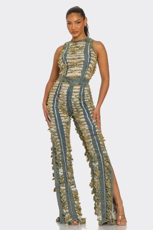 Raw Edge Frayed Denim Jumpsuit - Shop Style & More | Fresh Looks, Everyday Deals & Free Shipping